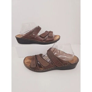 Finn Comfort Brown Leather Slip On Slide Backless Open Toe Sandals Shoes 42 10.5